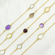 Multi Gemstone Organic Shape Gold Plated Connected Wire Chain